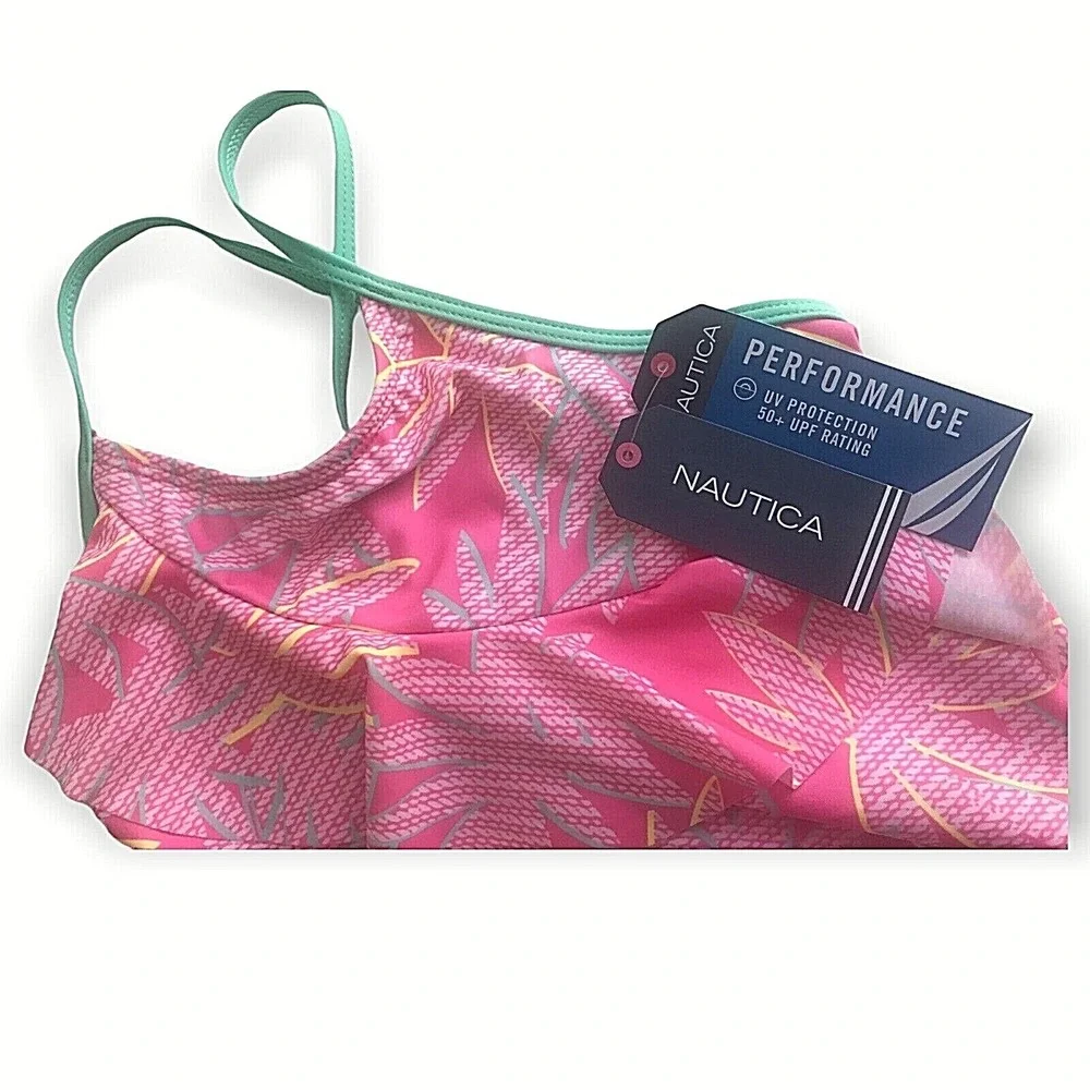 Nautica Girls Palm Tree Bikini Set Carmine Rose‎ Size S